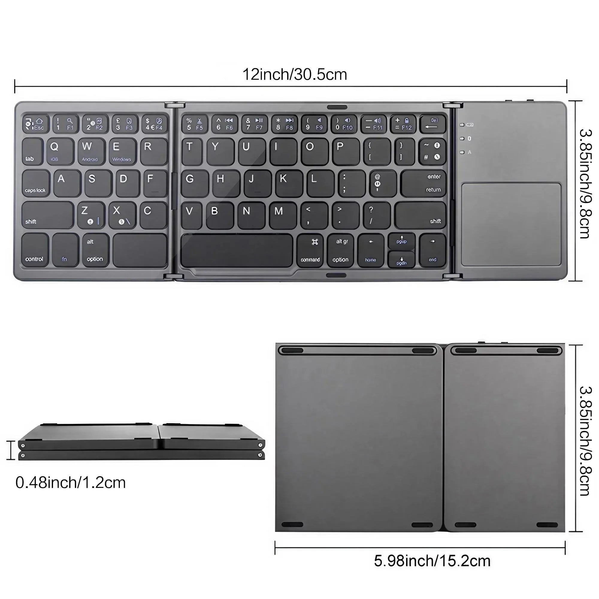 Portable Bluetooth Keyboard for iPad Tablet Mobile Phone Tri-fold Touchpad Wireless External Keyboard Accessories