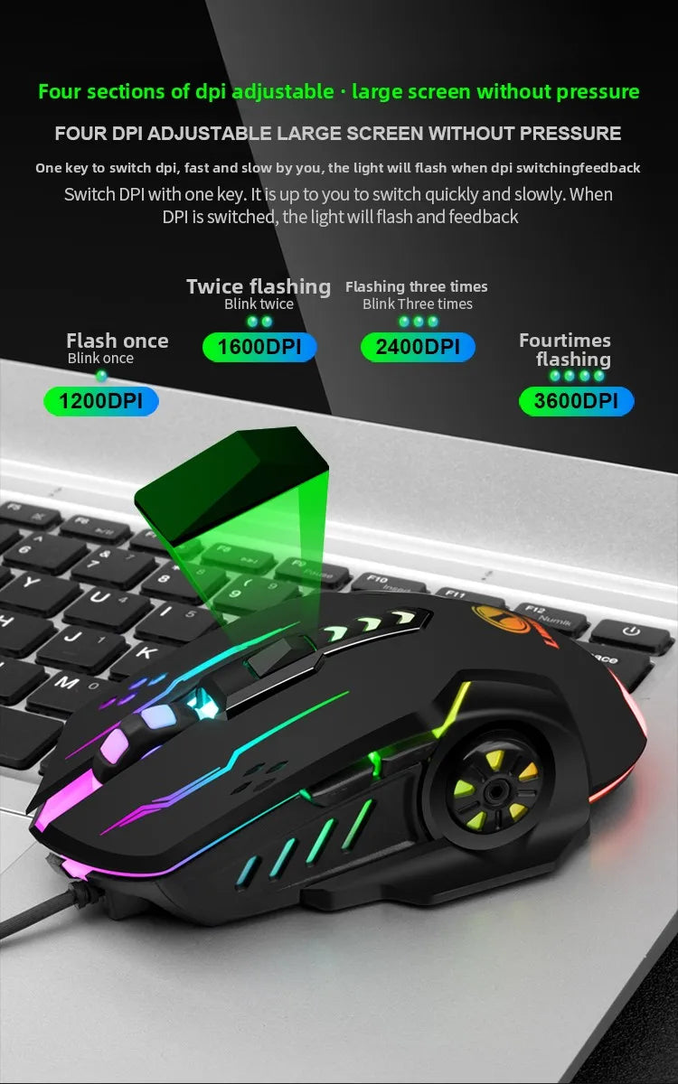 V7 Mechanical Gaming Mouse — LED Lights, Wired, Ambidextrous, Laptop & Desktop