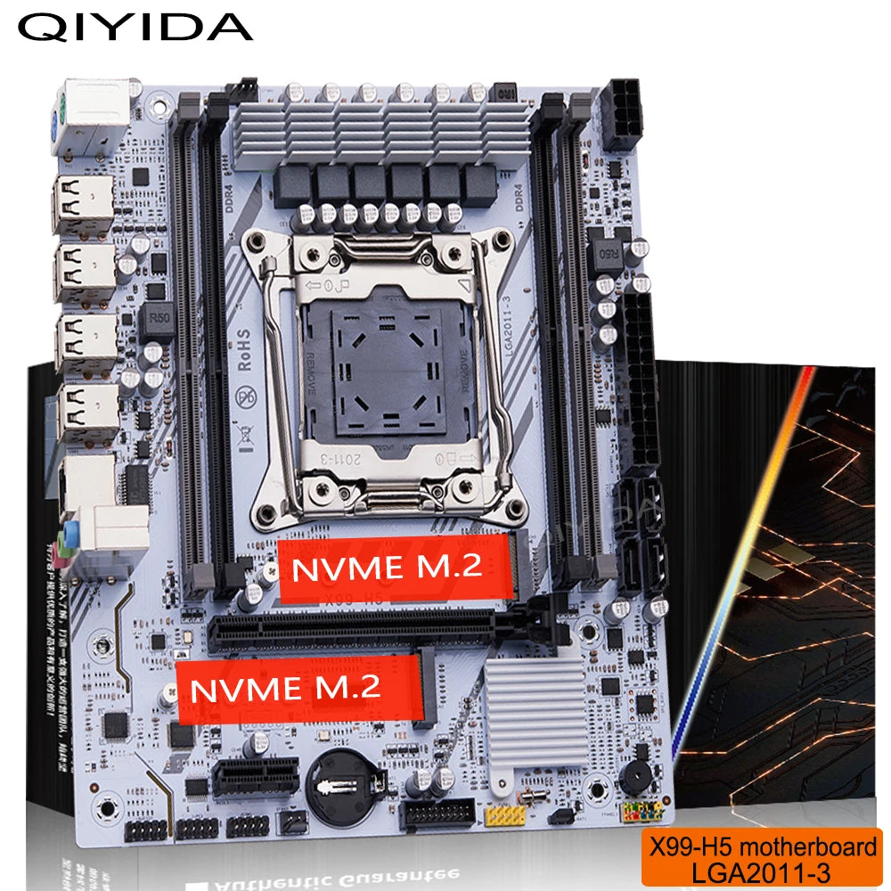 QIYIDA X99 Motherboard kit set LGA 2011-3 Xeon E5 2640 V4 CPU DDR4 16GB PC4 REG ECC Memory NVME M.2 PCI16x3.0 M-ATX
