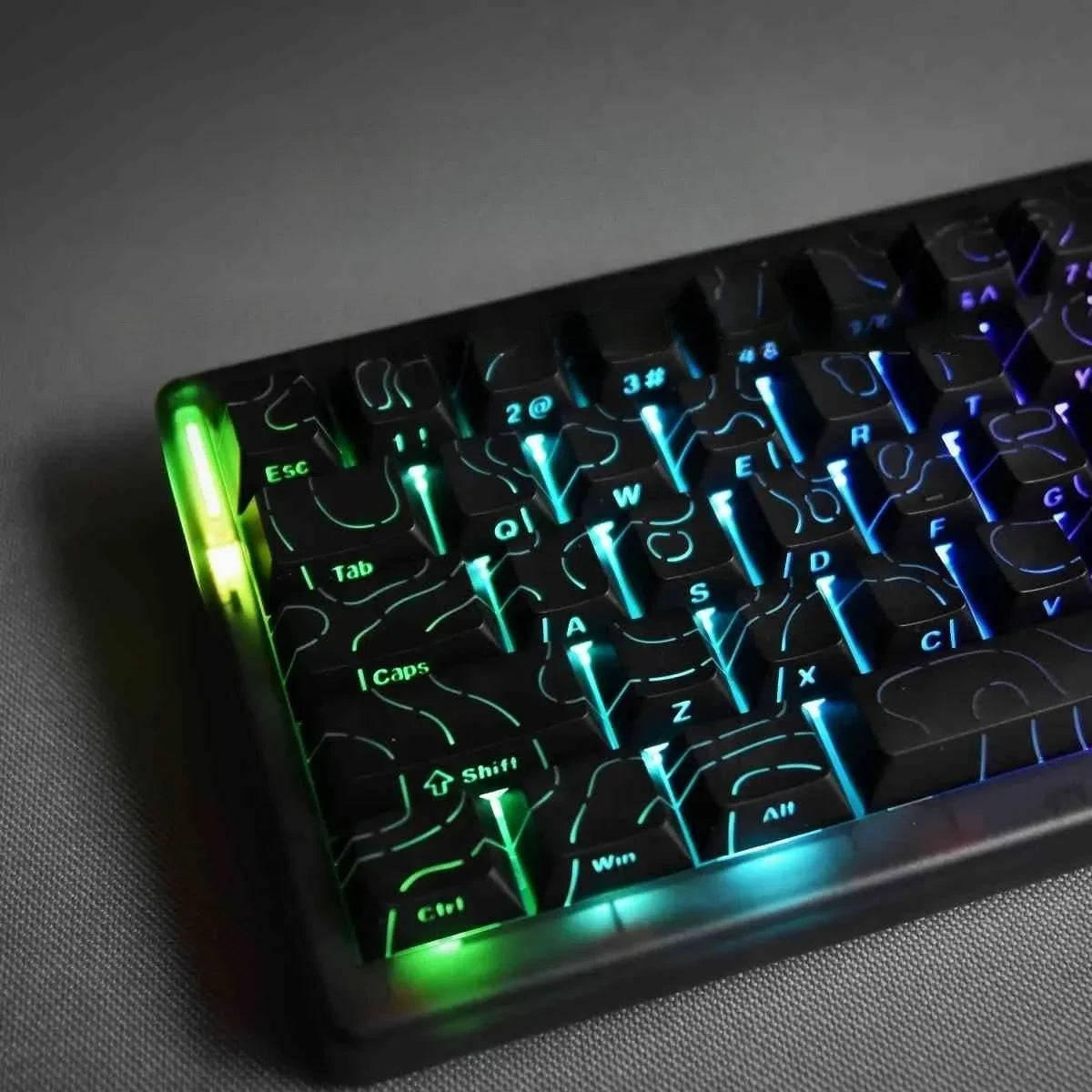 2025 Super Contour PBT Keycaps Side Glow Light Mechanical Keyboard Original Factory Height for 61/68/75/84/87 Keys Game Keyboard
