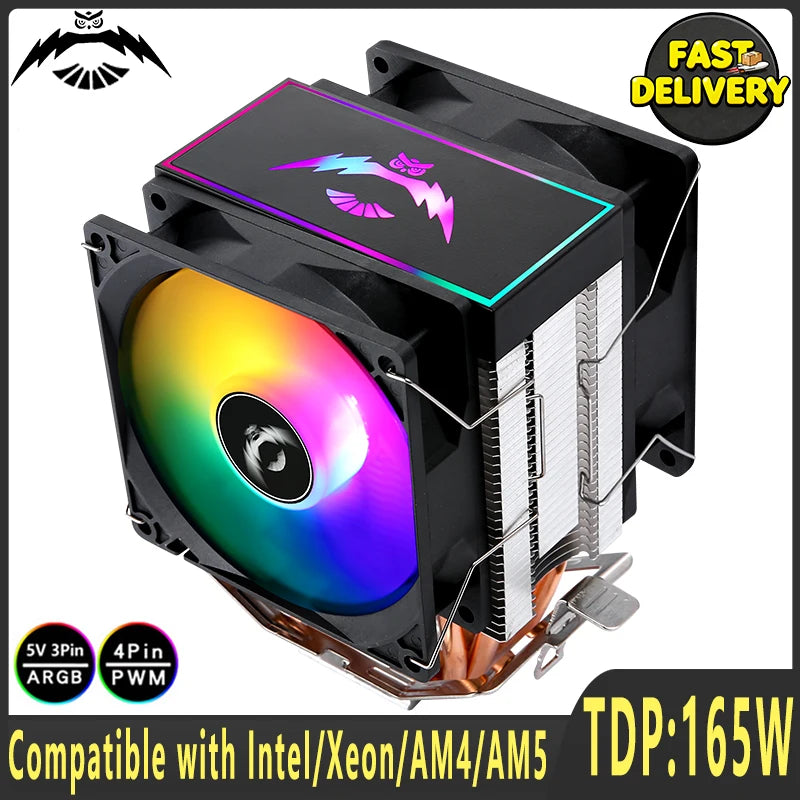 2/4/6 Heat Pipe CPU Cooler RGB Fans 90mm Air-Cooled Black and White Radiator for Install LGA1200 1700 1851 115X 2011 AM4 AM5 X99