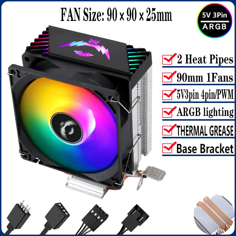 QiuzAim Tower Type Radiator Air-cooled 2/4/6 Heat Pipe CPU Cooler ARGB Fan 90mm Install LGA2011 2066 x99 115x 1200 1700 AM4 AM5