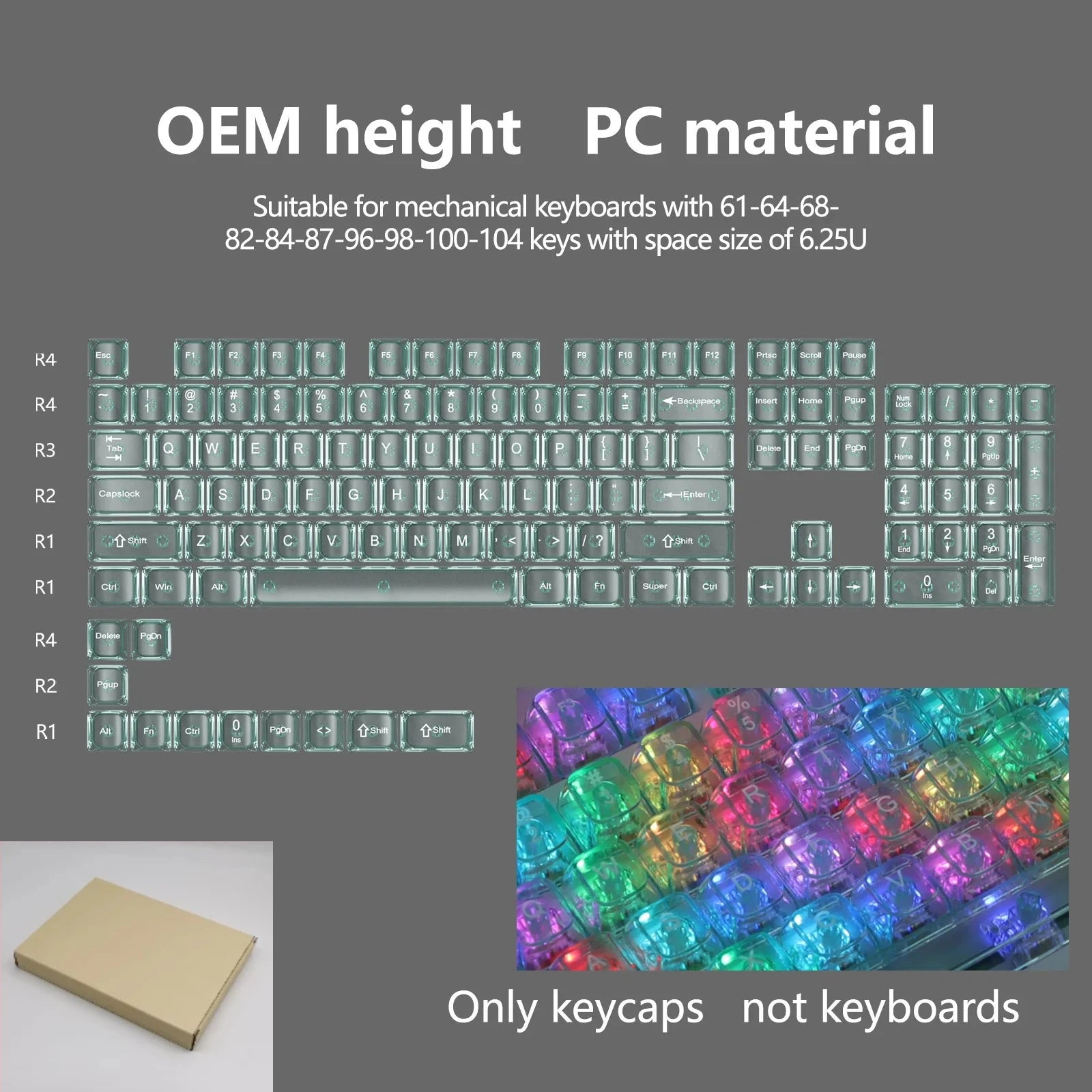 New 115 Key Translucent Keycaps PC PBT Keycaps Green Keycap MDA Profile for MX Switch Keycap for Mechanical Keyboard Game Keys