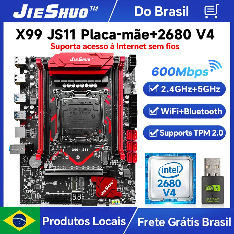 JIESHUO X99-JS11 Motherboard Set for Gaming with Xeon E5-2680 V4 Processor Compatible with DDR4 2133MHz Dual-Channel RAM & WiFi