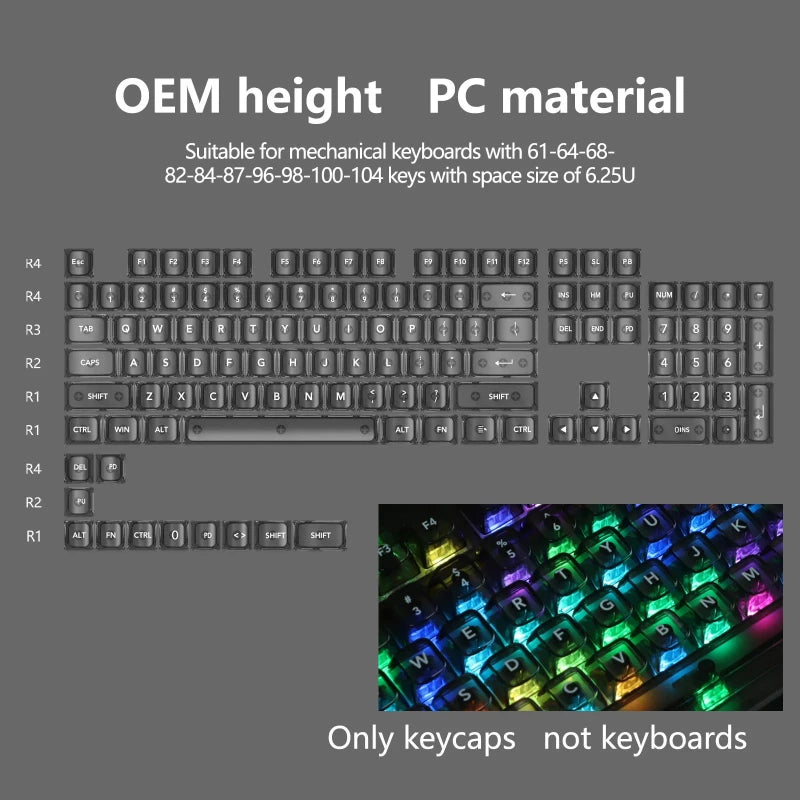 New 115 Key Translucent Keycaps PC PBT Keycaps Green Keycap MDA Profile for MX Switch Keycap for Mechanical Keyboard Game Keys