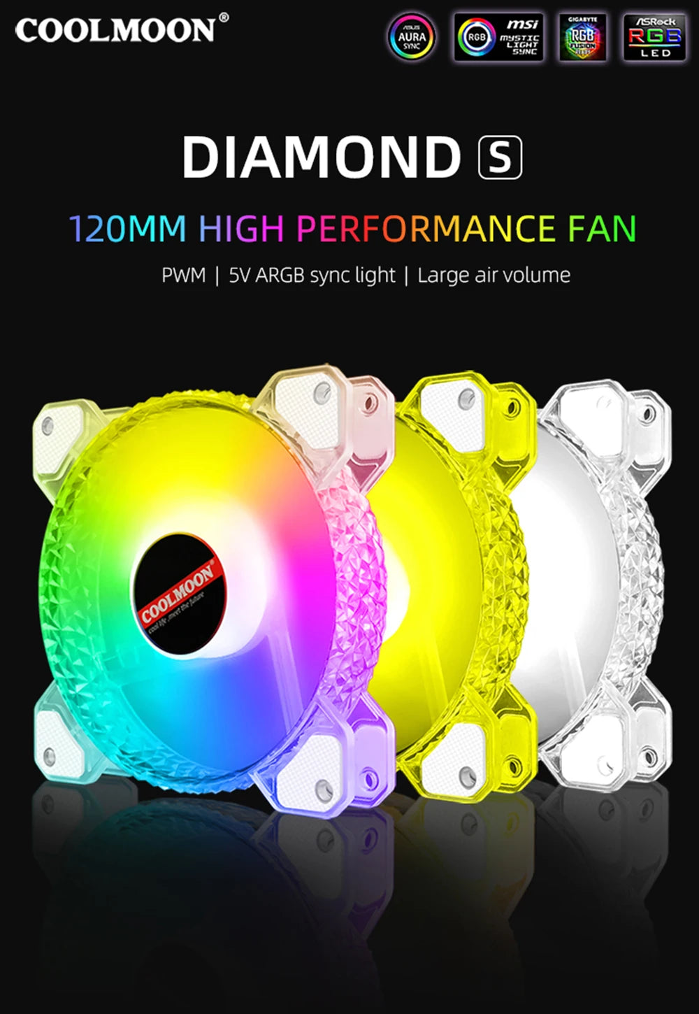 Coolmoon 12CM ARGB Fan PWM Control 5V ARGB 3Pin Chassis Heatsink Quiet Fan AURA SYNC 4Pin for PC Case Water Cooler CPU Radiator