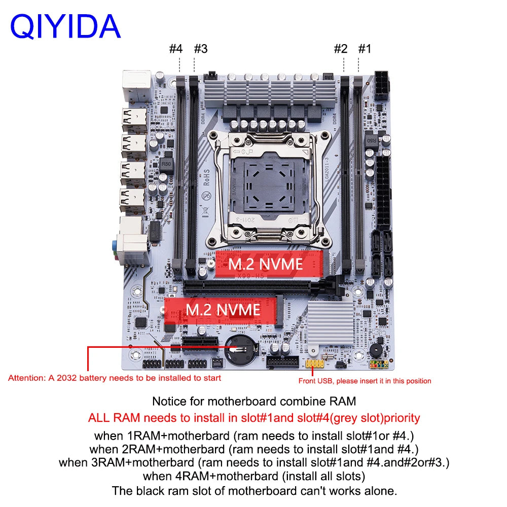QIYIDA X99 Motherboard kit set LGA 2011-3 Xeon E5 2640 V4 CPU DDR4 16GB PC4 REG ECC Memory NVME M.2 PCI16x3.0 M-ATX