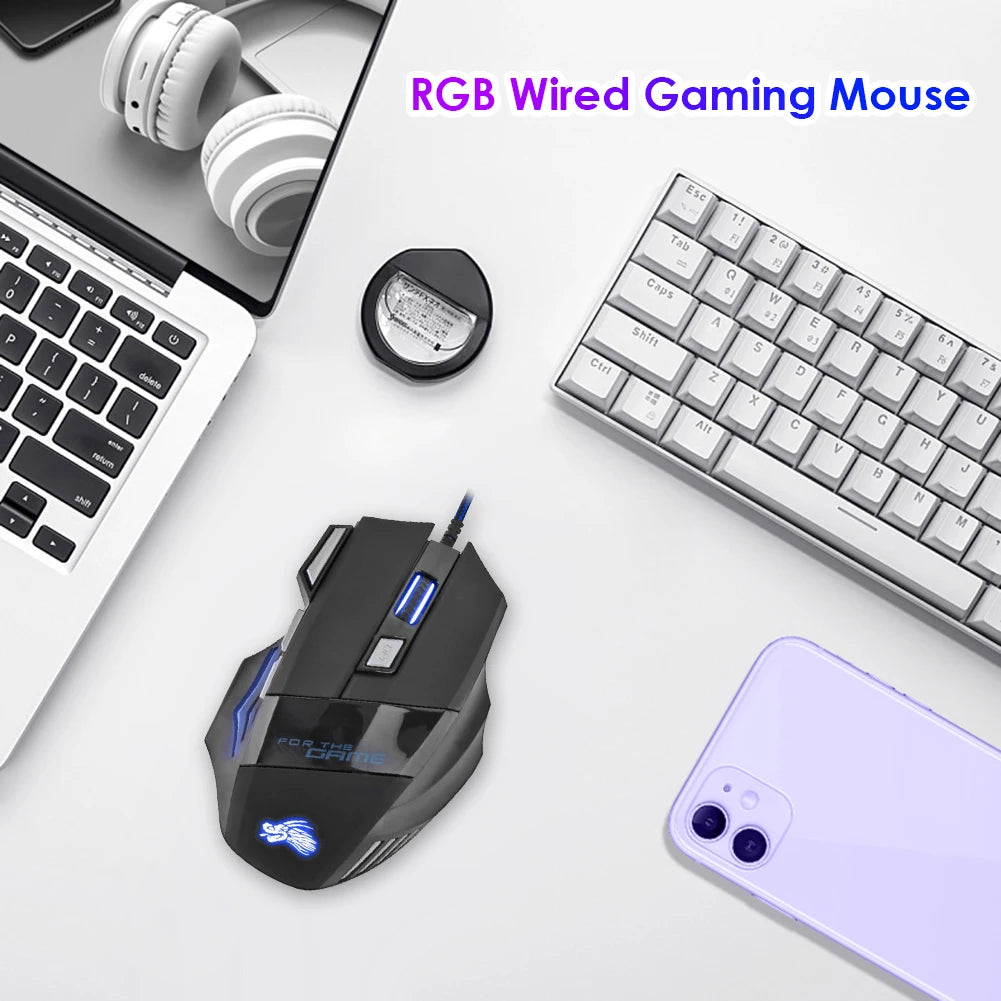 USB Wired Gaming Mouse — 7 Button, RGB Backlit, 5500 DPI