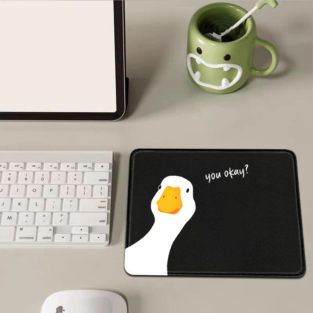 Black Mini Mouse Pad Funny Goose  Meme "are you ok" Portable Small Gaming Mouse Mat Smooth Surface Non-Slip for PC Notebook Desk