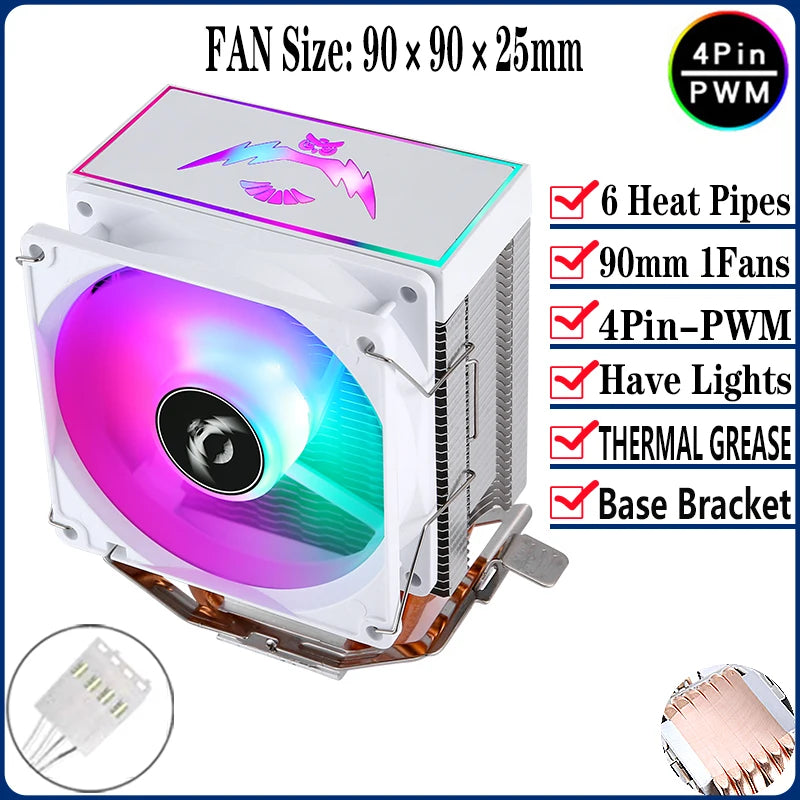 QiuzAim Tower Type Radiator Air-cooled 2/4/6 Heat Pipe CPU Cooler ARGB Fan 90mm Install LGA2011 2066 x99 115x 1200 1700 AM4 AM5