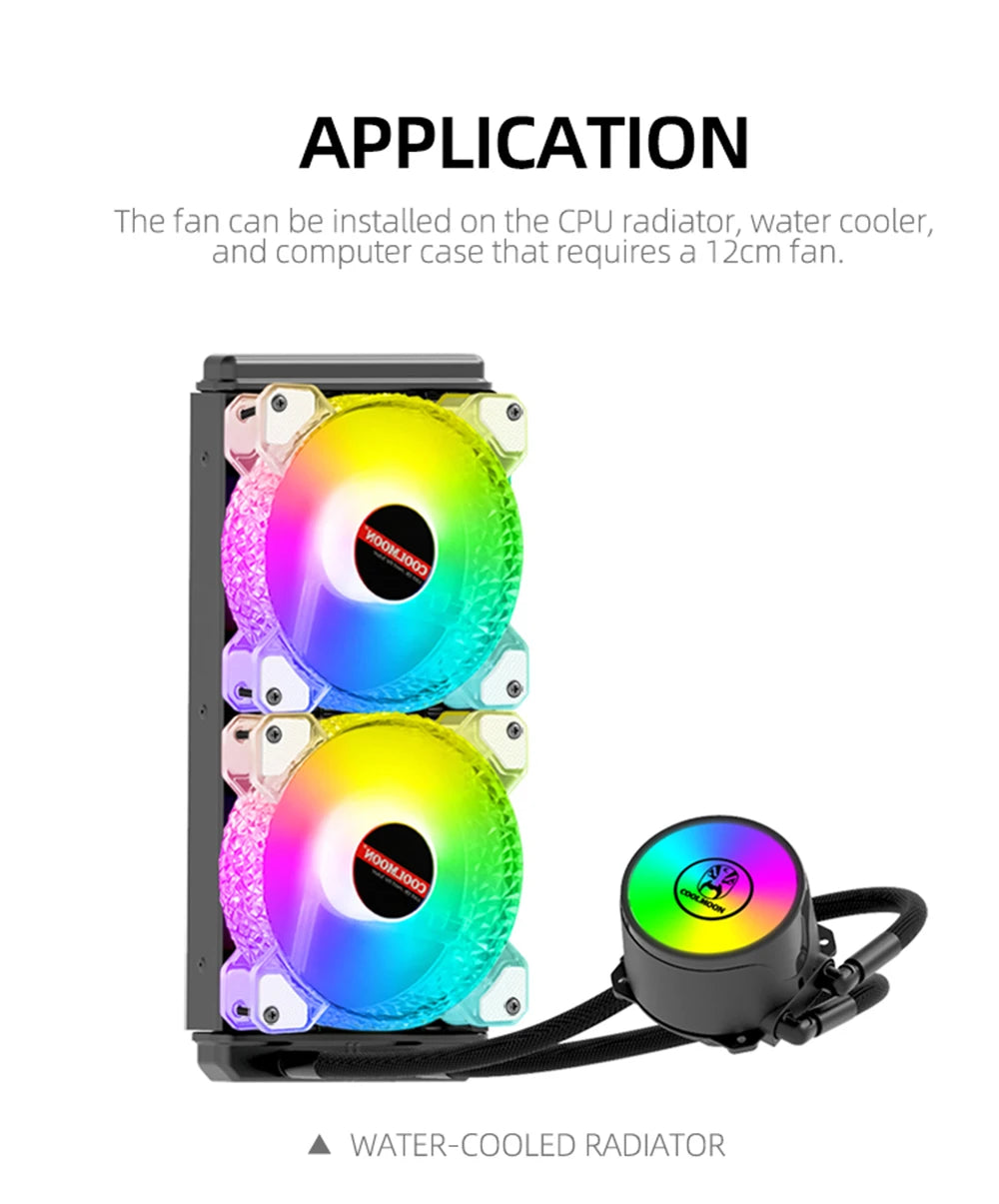 Coolmoon 12CM ARGB Fan PWM Control 5V ARGB 3Pin Chassis Heatsink Quiet Fan AURA SYNC 4Pin for PC Case Water Cooler CPU Radiator