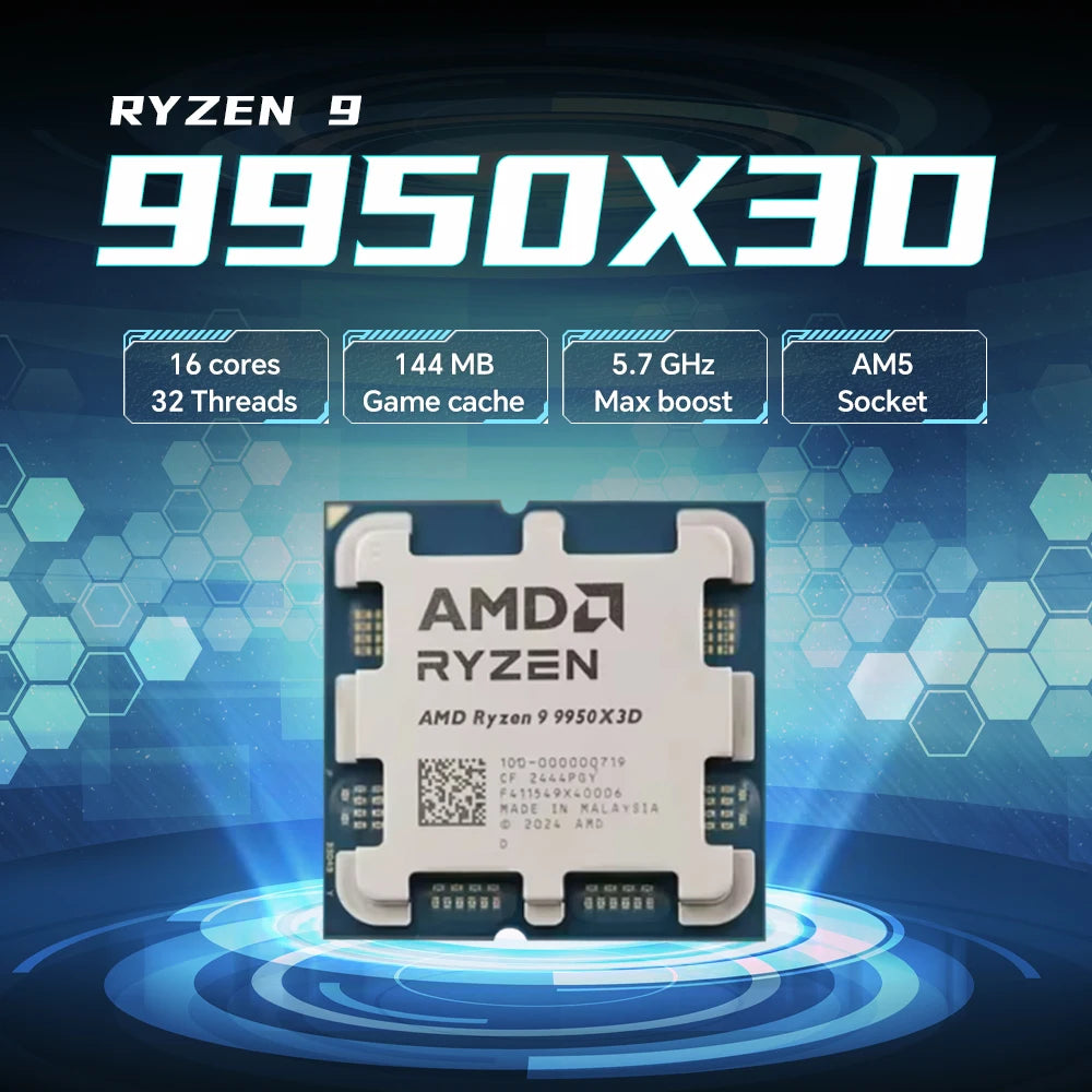 NEW AMD Ryzen 9 9950X3D Gaming CPU Processor 16-Core 32-Thread 5.7GHz 144MB Cache TDP 170W R9 9950X3D Socket AM5 no fan