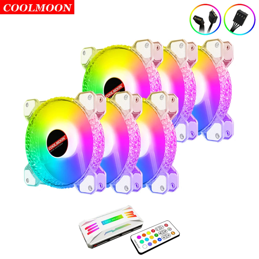 Coolmoon 12CM ARGB Fan PWM Control 5V ARGB 3Pin Chassis Heatsink Quiet Fan AURA SYNC 4Pin for PC Case Water Cooler CPU Radiator