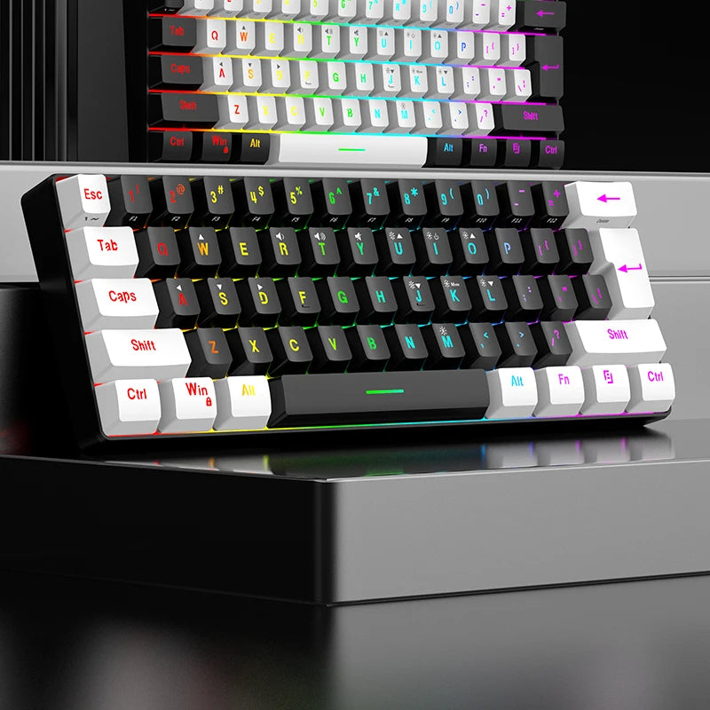 60% compact wired keyboard with 61 key membrane layout, RGB backlighting, ergonomic design, small and portable office computer