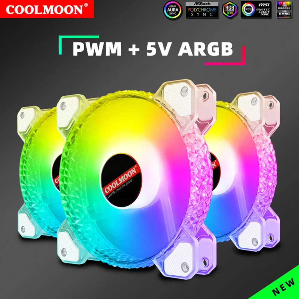 Coolmoon 12CM ARGB Fan PWM Control 5V ARGB 3Pin Chassis Heatsink Quiet Fan AURA SYNC 4Pin for PC Case Water Cooler CPU Radiator