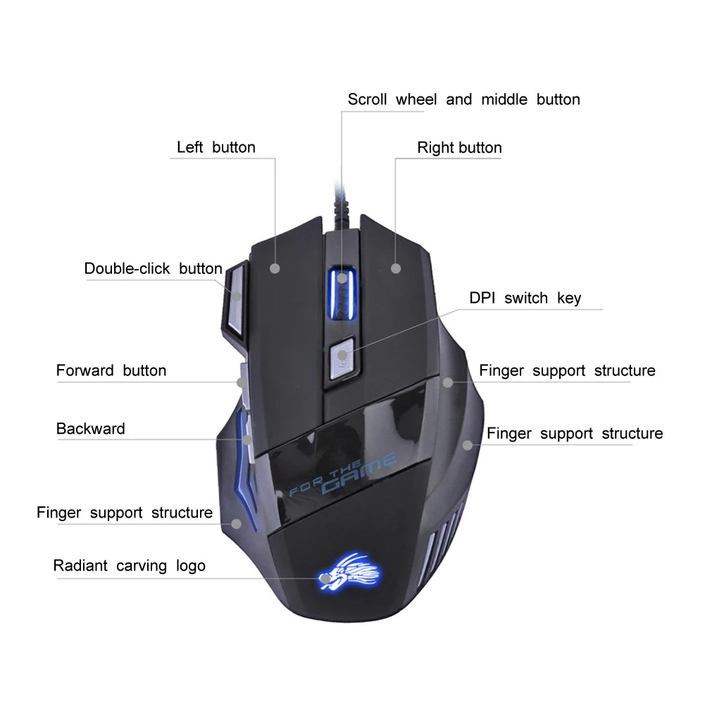 USB Wired Gaming Mouse — 7 Button, RGB Backlit, 5500 DPI