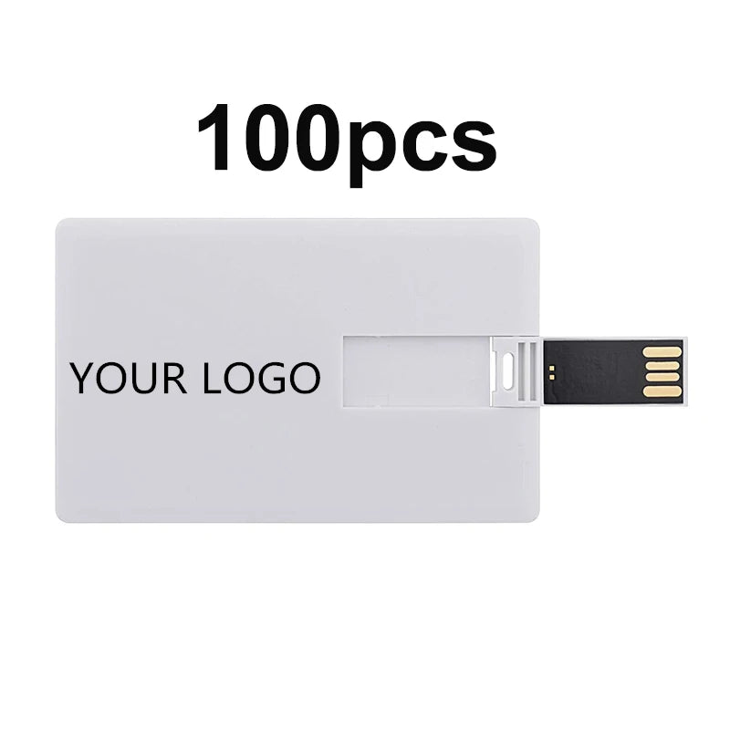 100PCS Credit Card USB Flash Drive 1GB 2GB Memory Storage 4GB 8GB 16GB 32GB 64GB USB 2.0 Pen Drive Custom For Gift USB Disk