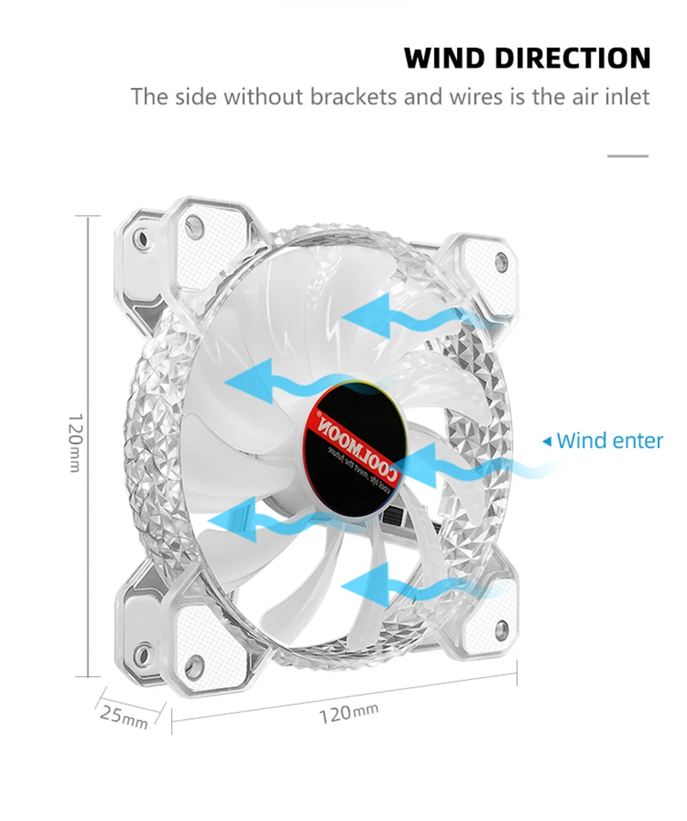 Coolmoon 12CM ARGB Fan PWM Control 5V ARGB 3Pin Chassis Heatsink Quiet Fan AURA SYNC 4Pin for PC Case Water Cooler CPU Radiator