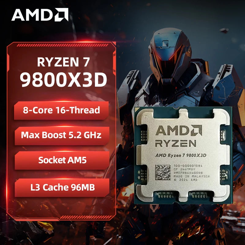 AMD Ryzen 7 9800X3D — 8-Core 16-Thread AM5 CPU, 5.2GHz, 96MB Cache, No Box