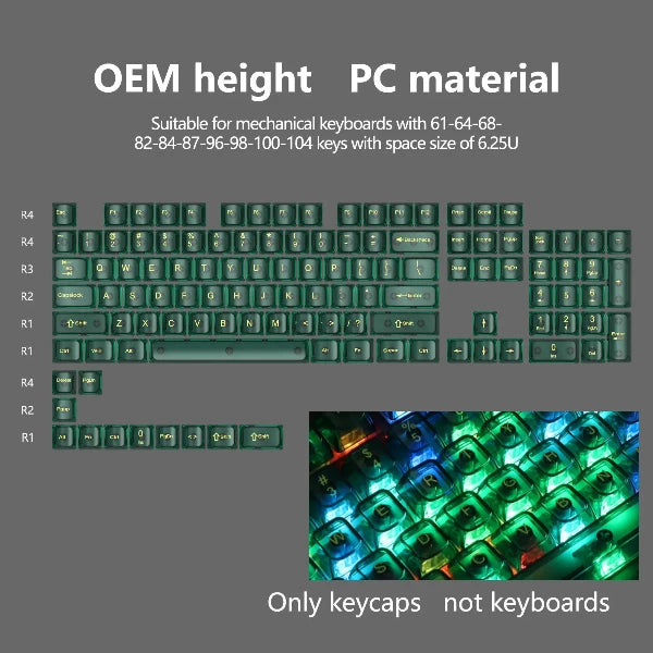 New 115 Key Translucent Keycaps PC PBT Keycaps Green Keycap MDA Profile for MX Switch Keycap for Mechanical Keyboard Game Keys