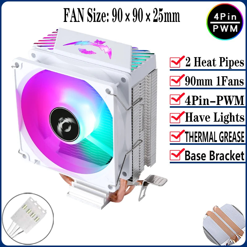 QiuzAim Tower Type Radiator Air-cooled 2/4/6 Heat Pipe CPU Cooler ARGB Fan 90mm Install LGA2011 2066 x99 115x 1200 1700 AM4 AM5