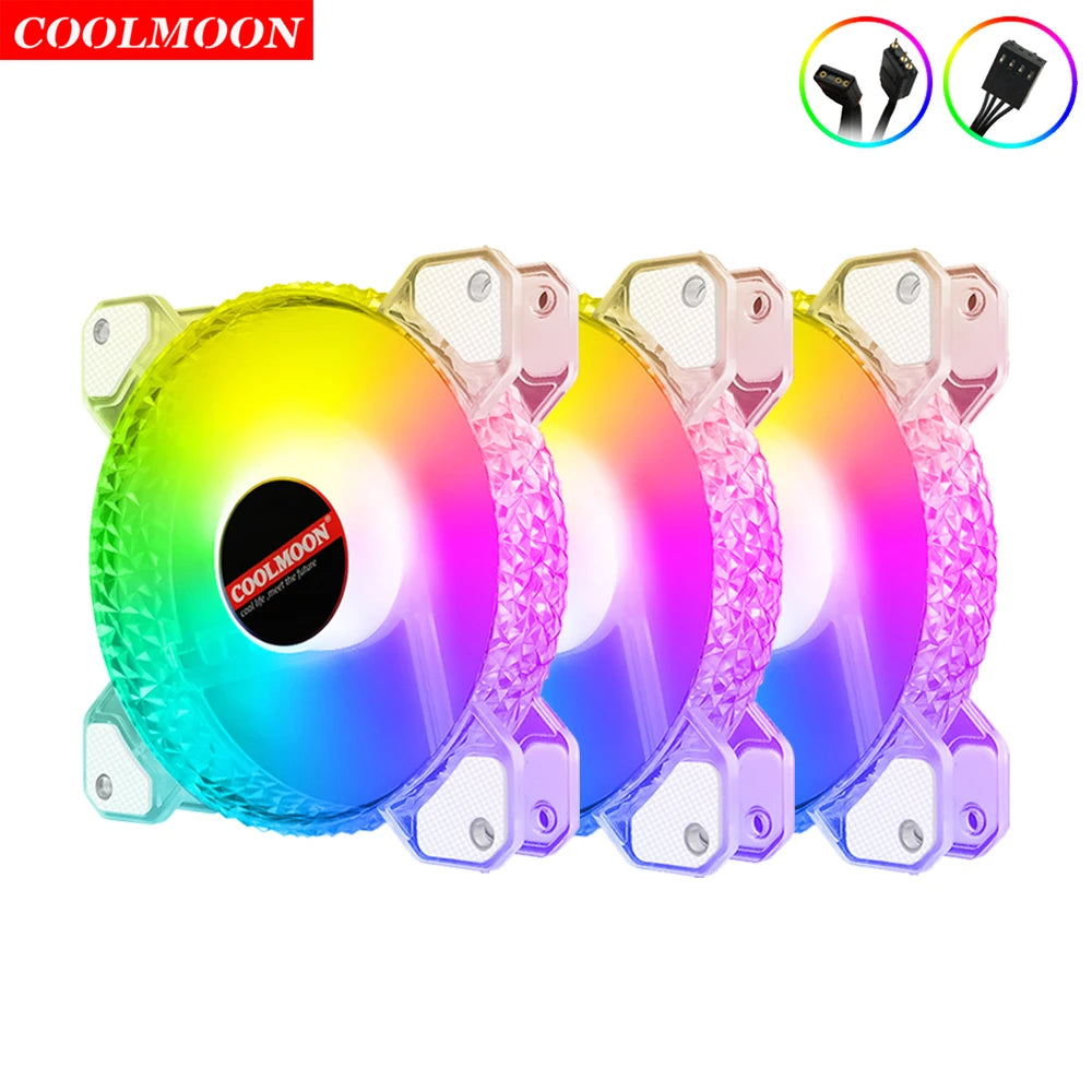 Coolmoon 12CM ARGB Fan PWM Control 5V ARGB 3Pin Chassis Heatsink Quiet Fan AURA SYNC 4Pin for PC Case Water Cooler CPU Radiator