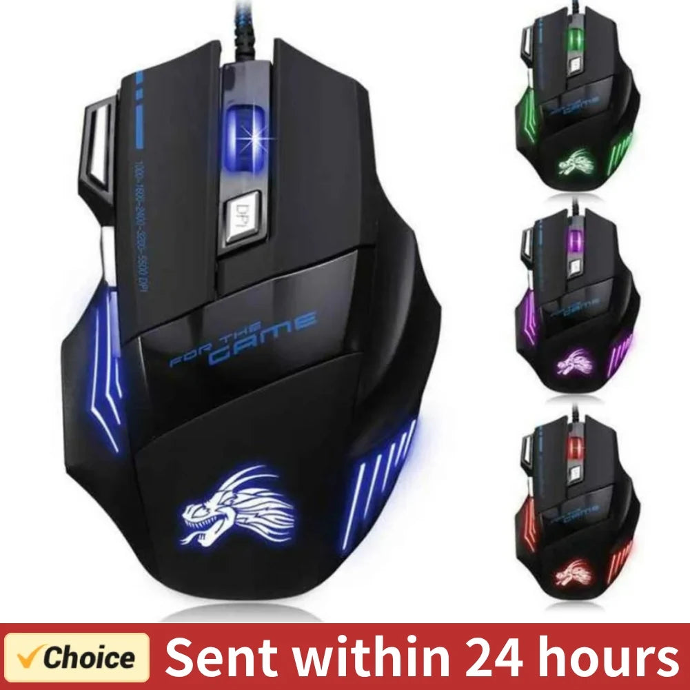 USB Wired Gaming Mouse — 7 Button, RGB Backlit, 5500 DPI