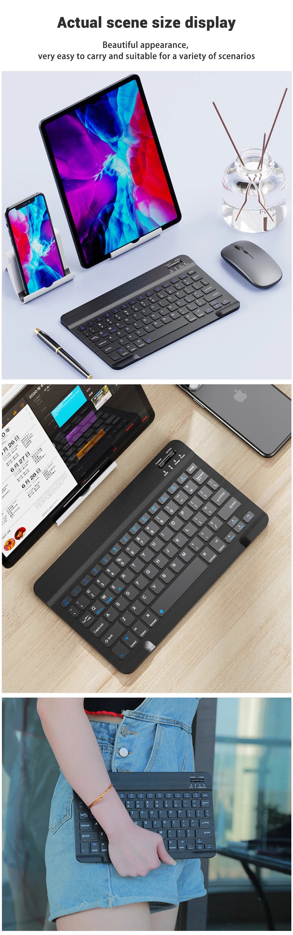 Ultra-Slim Bluetooth-compatible Keyboard Portable Mini Wireless Keyboard for iPad iPhone Tablet Phone Smartphone iOS Android Win