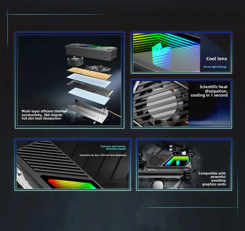 COOLMOON M2 SSD HDD Cooler Solid State Drive Heat Dissipation Vest NVME SSD2280 Brass Heat Sink M2 Heat Sink With Fan