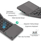 Portable Bluetooth Keyboard for iPad Tablet Mobile Phone Tri-fold Touchpad Wireless External Keyboard Accessories