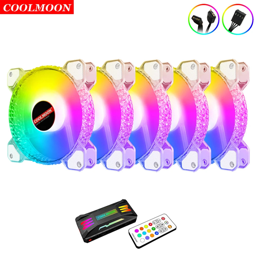 Coolmoon 12CM ARGB Fan PWM Control 5V ARGB 3Pin Chassis Heatsink Quiet Fan AURA SYNC 4Pin for PC Case Water Cooler CPU Radiator