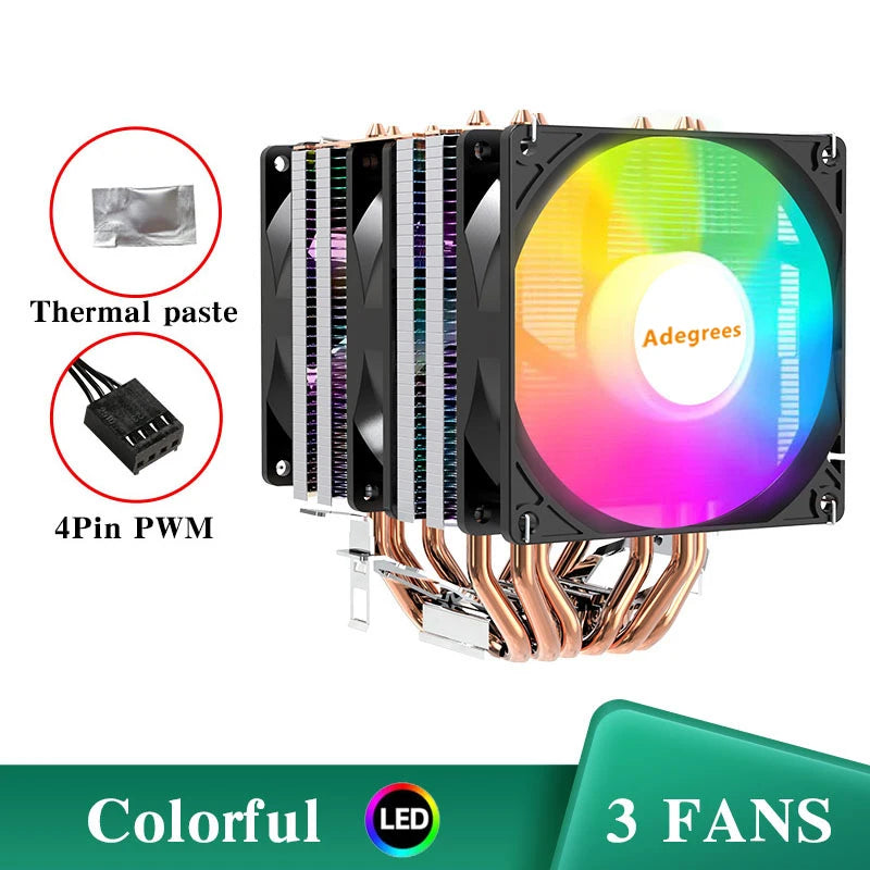 6 Heat Pipes CPU Cooler 4Pin PWM PC Procesor Heat Sinks for Intel LGA 1700 1200 1150 1151 1155 2011 X79 X99 AM3 AM4 Cooling Fan