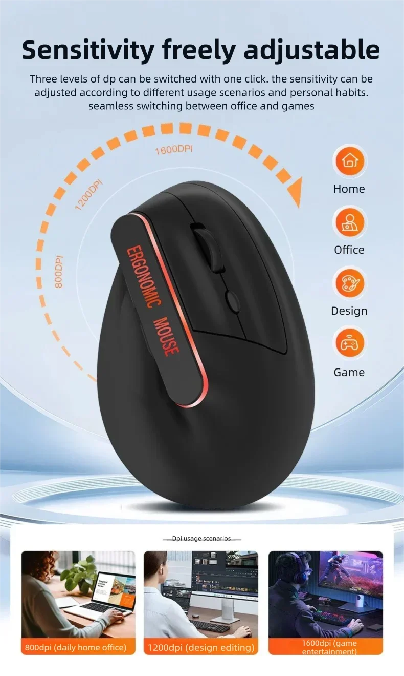 Warvank VM1 Vertical Wireless Mouse — Ergonomic, 1600 DPI, Rechargeable, Silent