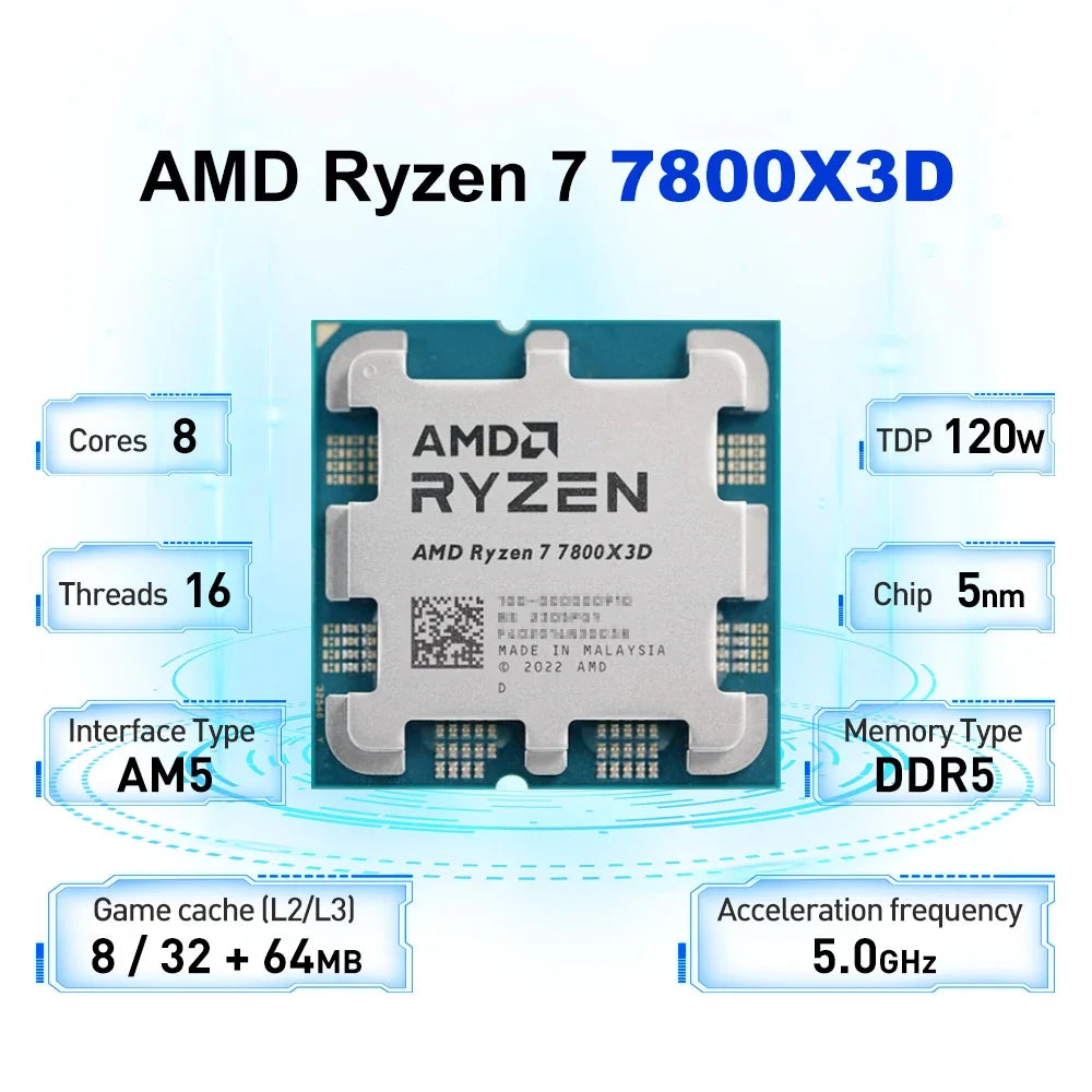 AMD Ryzen 7 7800X3D — 8-Core 16-Thread AM5 CPU, 4.2GHz, 96MB 3D V-Cache, 120W