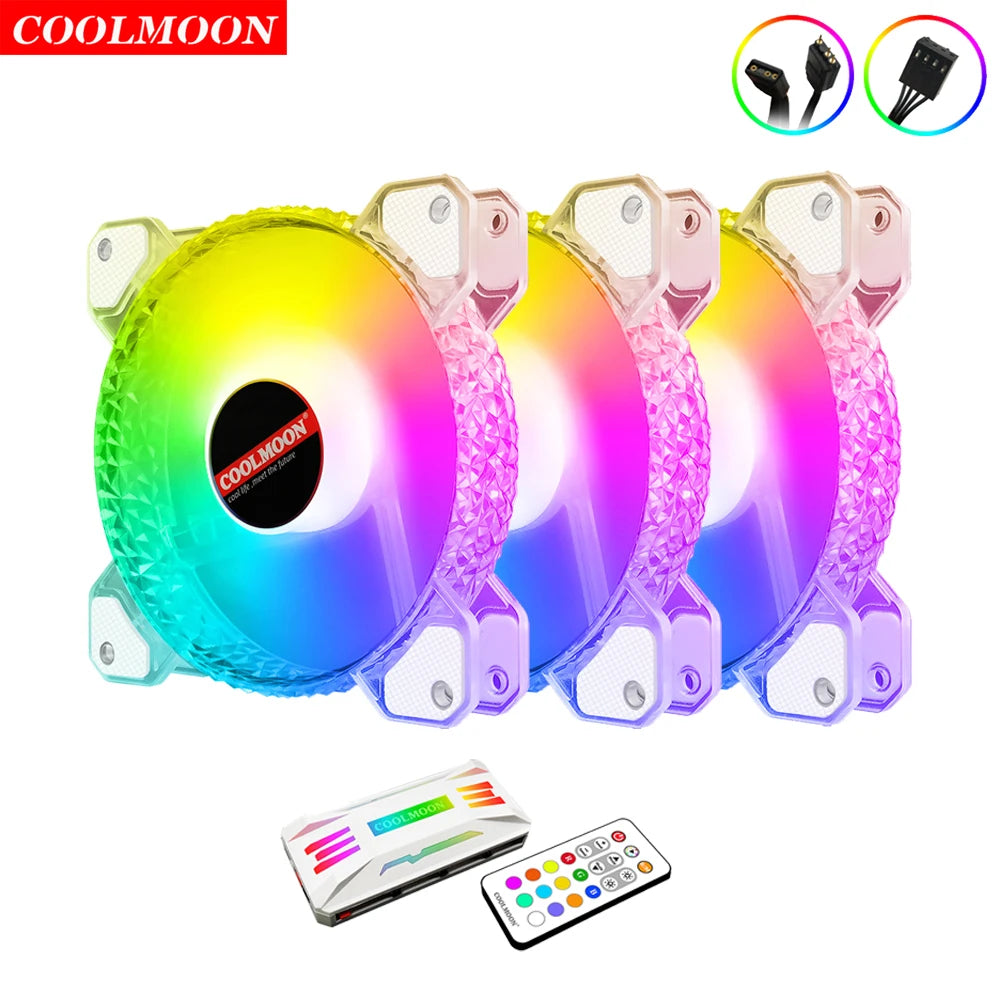 Coolmoon 12CM ARGB Fan PWM Control 5V ARGB 3Pin Chassis Heatsink Quiet Fan AURA SYNC 4Pin for PC Case Water Cooler CPU Radiator