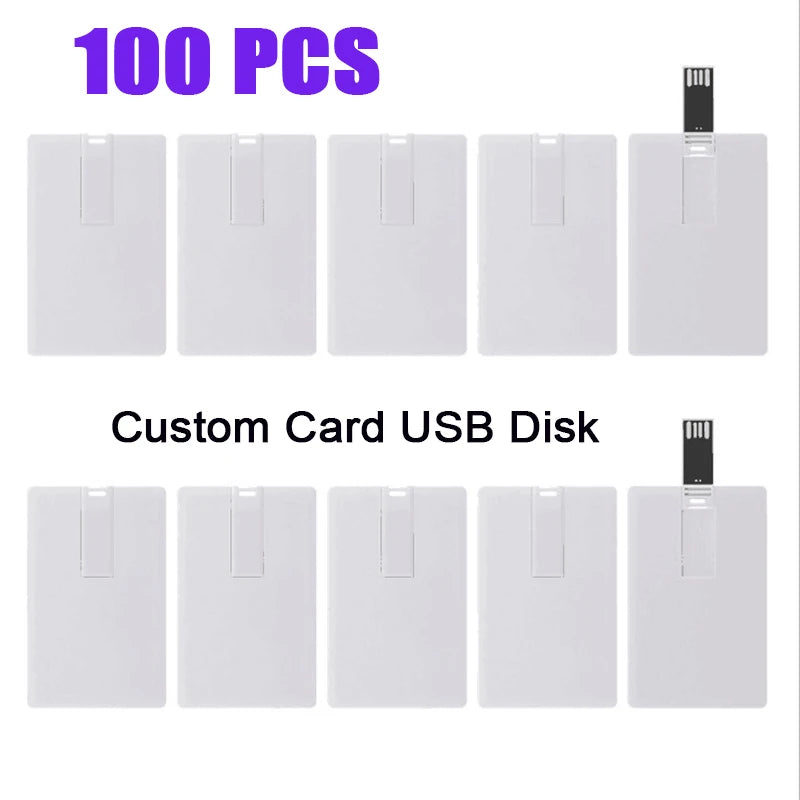 100PCS Credit Card USB Flash Drive 1GB 2GB Memory Storage 4GB 8GB 16GB 32GB 64GB USB 2.0 Pen Drive Custom For Gift USB Disk