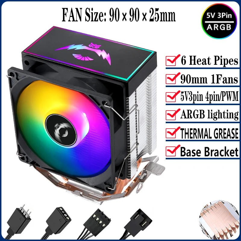 QiuzAim Tower Type Radiator Air-cooled 2/4/6 Heat Pipe CPU Cooler ARGB Fan 90mm Install LGA2011 2066 x99 115x 1200 1700 AM4 AM5