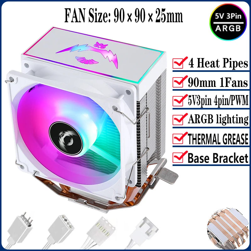 QiuzAim Tower Type Radiator Air-cooled 2/4/6 Heat Pipe CPU Cooler ARGB Fan 90mm Install LGA2011 2066 x99 115x 1200 1700 AM4 AM5
