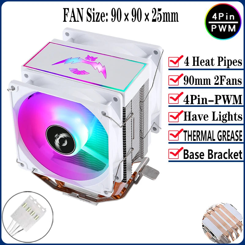 QiuzAim Tower Type Radiator Air-cooled 2/4/6 Heat Pipe CPU Cooler ARGB Fan 90mm Install LGA2011 2066 x99 115x 1200 1700 AM4 AM5