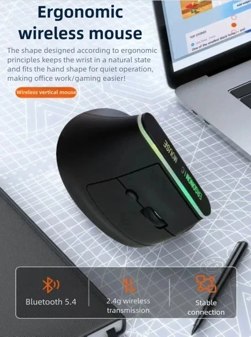 Warvank VM1 Vertical Wireless Mouse — Ergonomic, 1600 DPI, Rechargeable, Silent