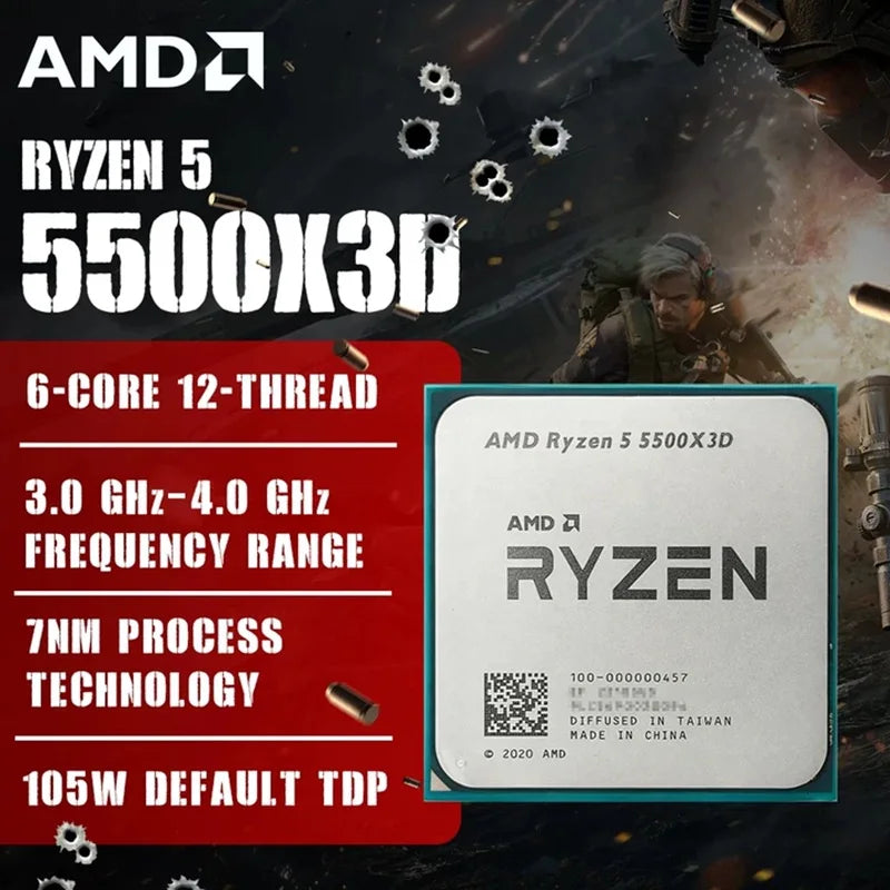 AMD Ryzen 5 5500X3D 3.1GHz 6-Core 12-Thread Desktop Processor AM4 CPU with 3D V-Cache Technology