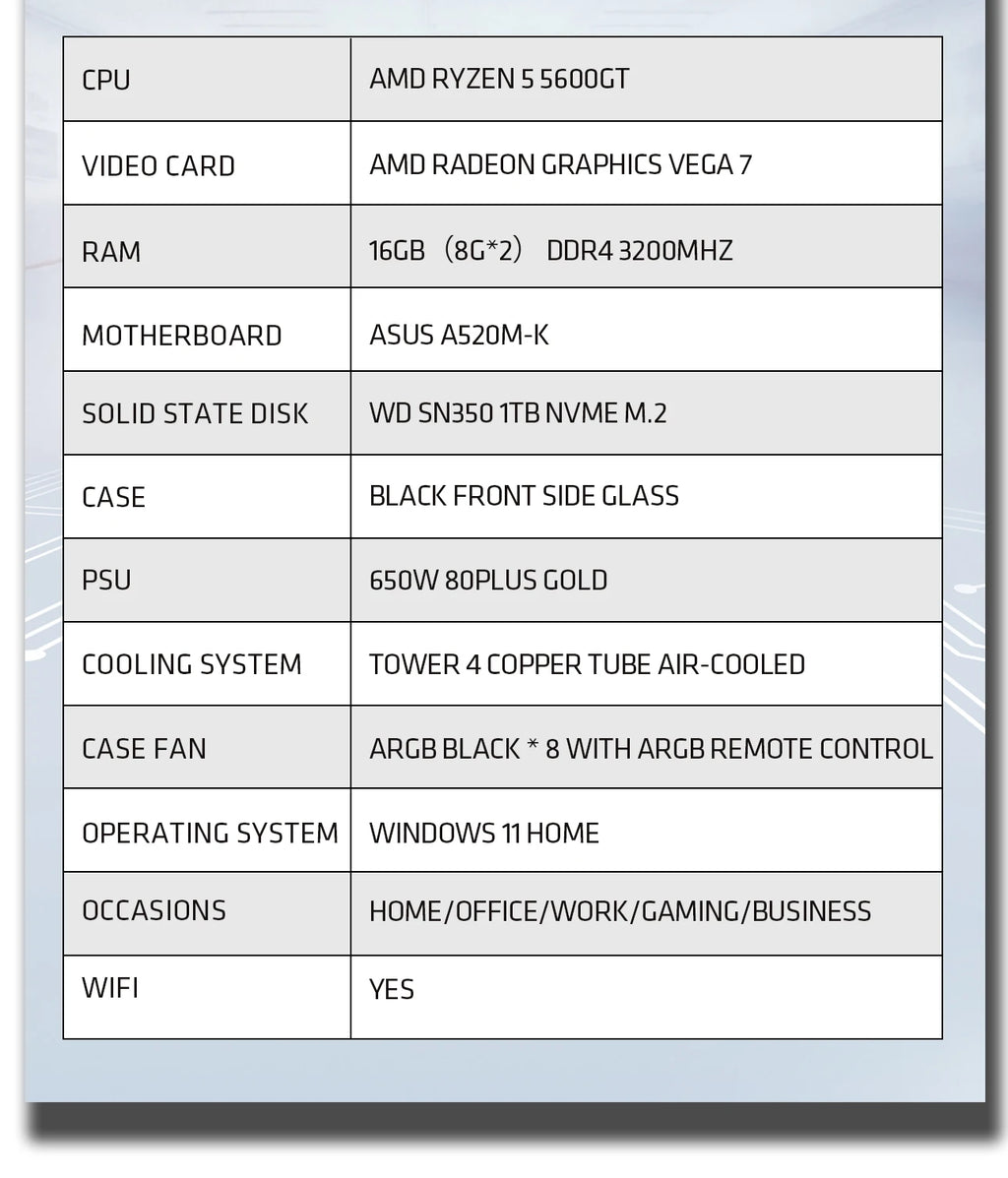 YEAH MAGIC Gaming Desktop — AMD Ryzen 5 5600GT, 16GB DDR4, 1TB SSD