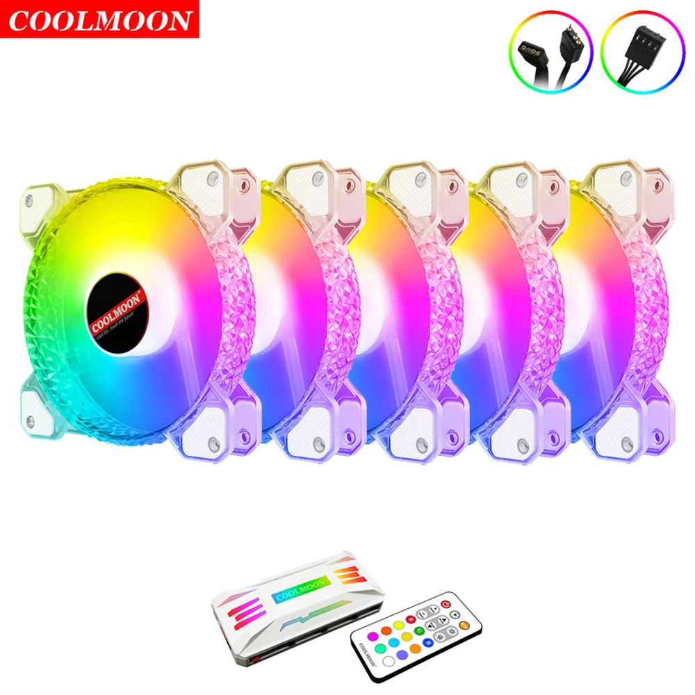 Coolmoon 12CM ARGB Fan PWM Control 5V ARGB 3Pin Chassis Heatsink Quiet Fan AURA SYNC 4Pin for PC Case Water Cooler CPU Radiator