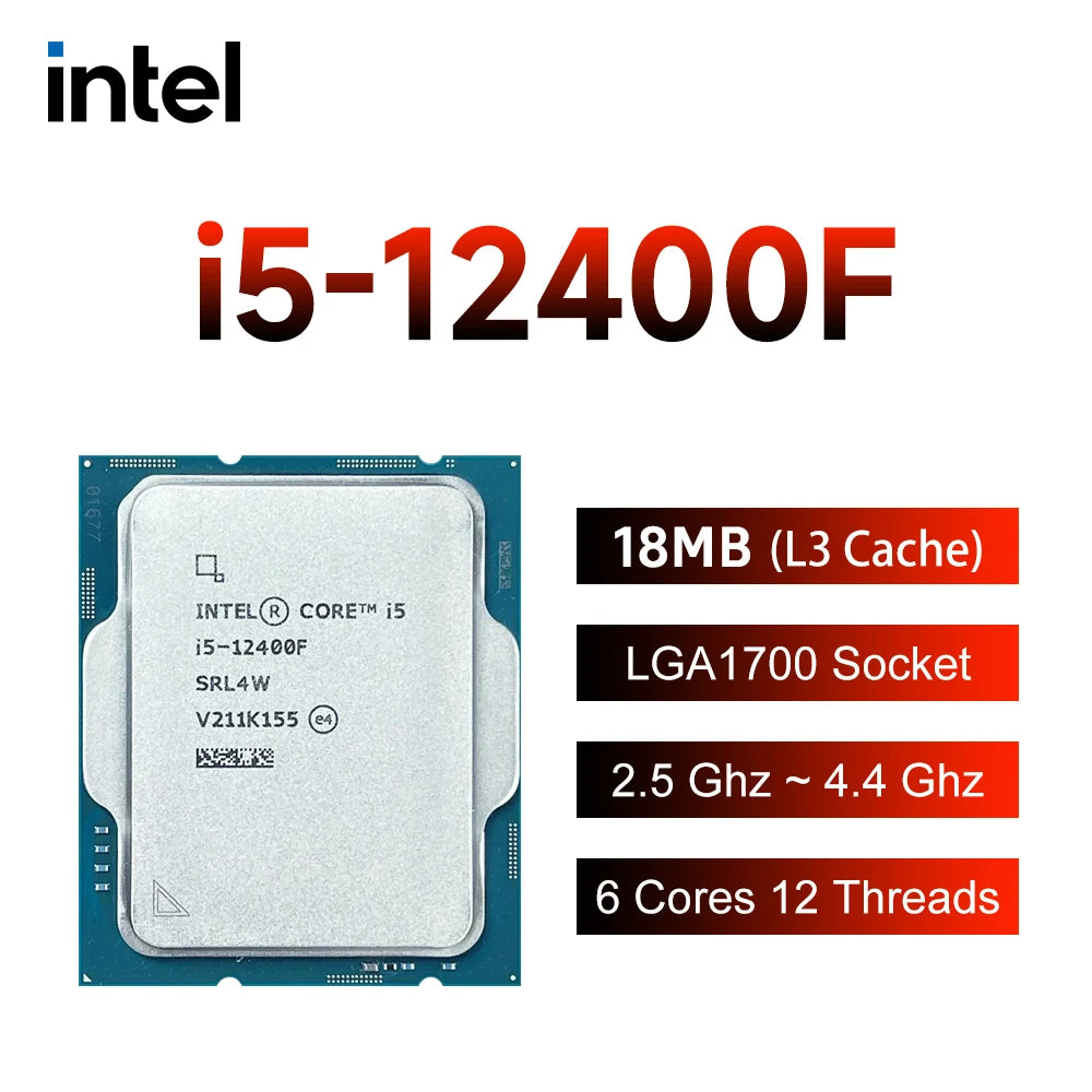 Intel Core i5-12400F — 6-Core 12-Thread LGA 1700 CPU, 2.5GHz / 4.4GHz, 65W, 7nm