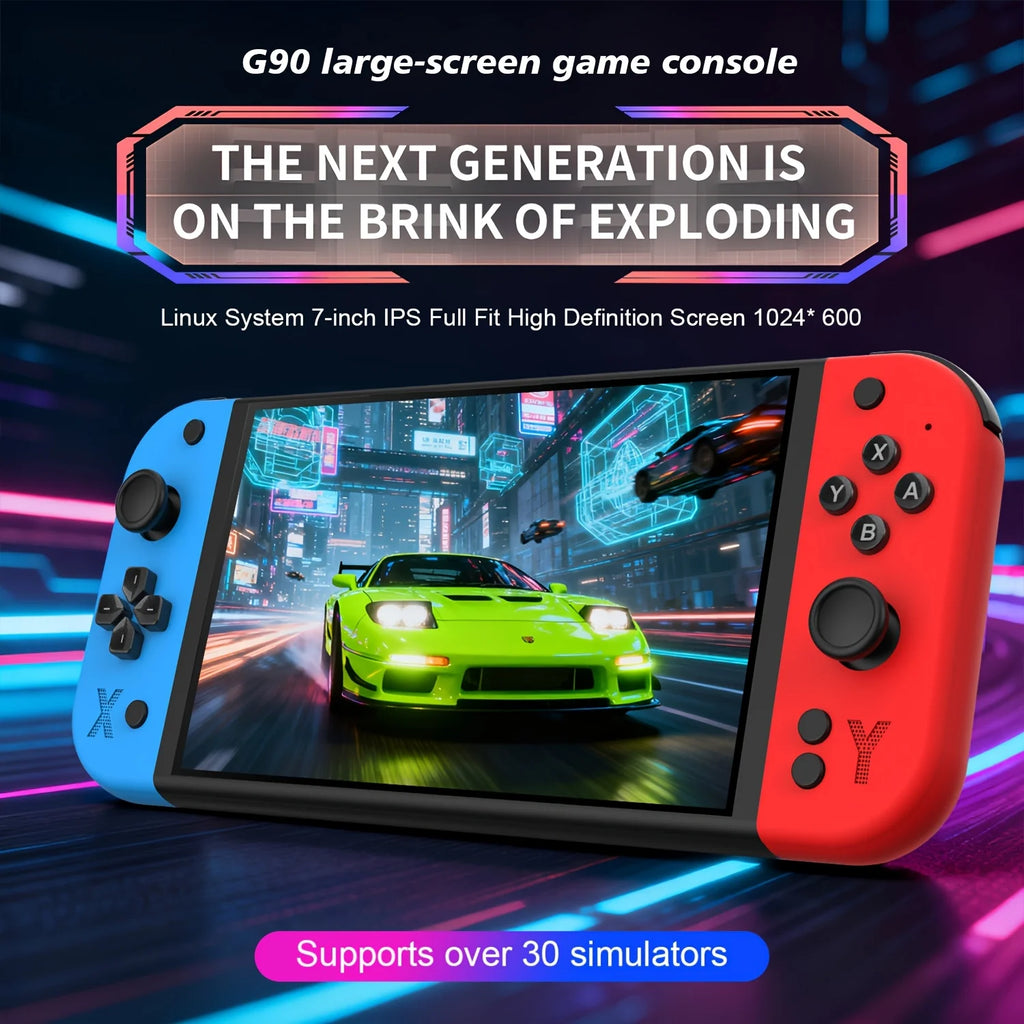 G90 portable retro game console, 7-inch 4K IPS screen, Linux system equipped with quad core high-performance chip, runs smoothly