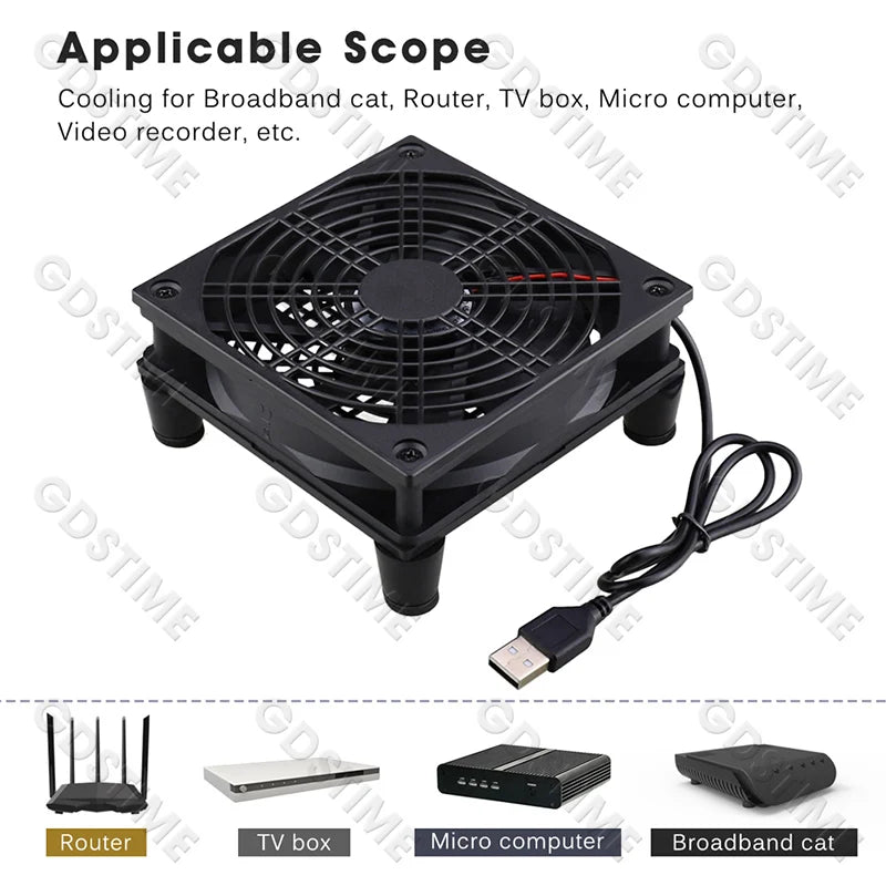 Gdstime USB Fan 120MM DIY Router Fan 92/80MM Cooling Fan PC Fan DC 5V 14CM TV Box Radiator WIFI HeatSink Stand MINI Host Bracket
