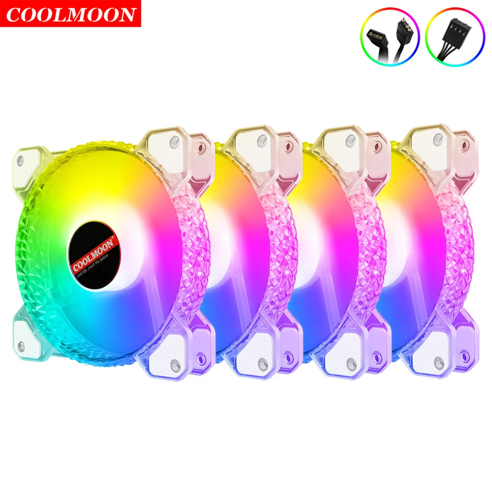 Coolmoon 12CM ARGB Fan PWM Control 5V ARGB 3Pin Chassis Heatsink Quiet Fan AURA SYNC 4Pin for PC Case Water Cooler CPU Radiator