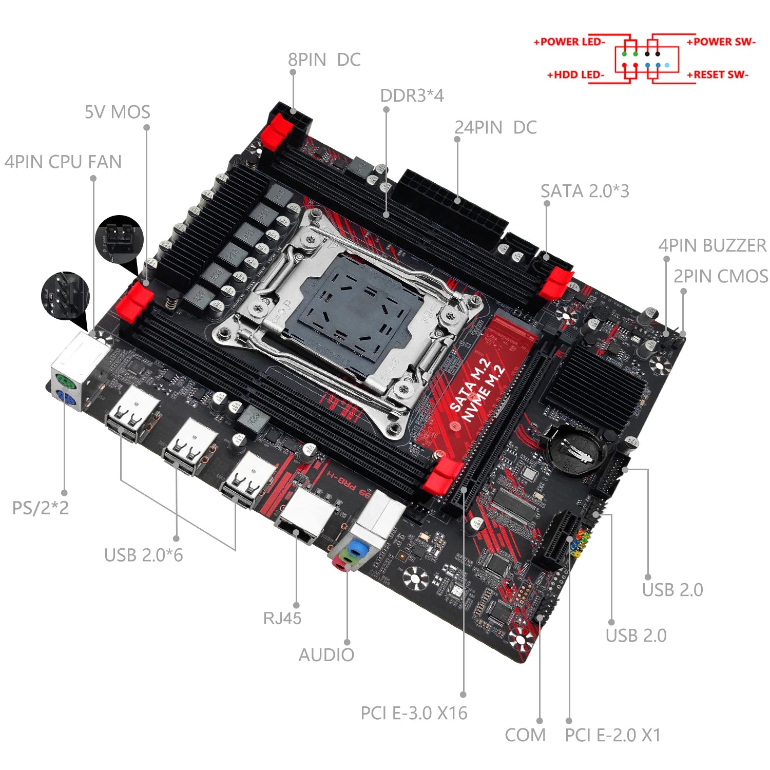MACHINIST PR8-H X99 Motherboard Kit LGA 2011-3 Xeon E5 2676 V3 CPU Processor 2pcs*8GB=16GB DDR3 ECC Memory RAM M.2 NVME/SATA
