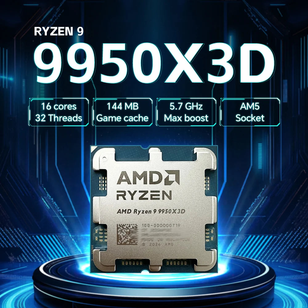 NEW AMD Ryzen 9 9950X3D Gaming CPU Processor 16-Core 32-Thread 5.7GHz 144MB Cache TDP 170W R9 9950X3D Socket AM5 no fan