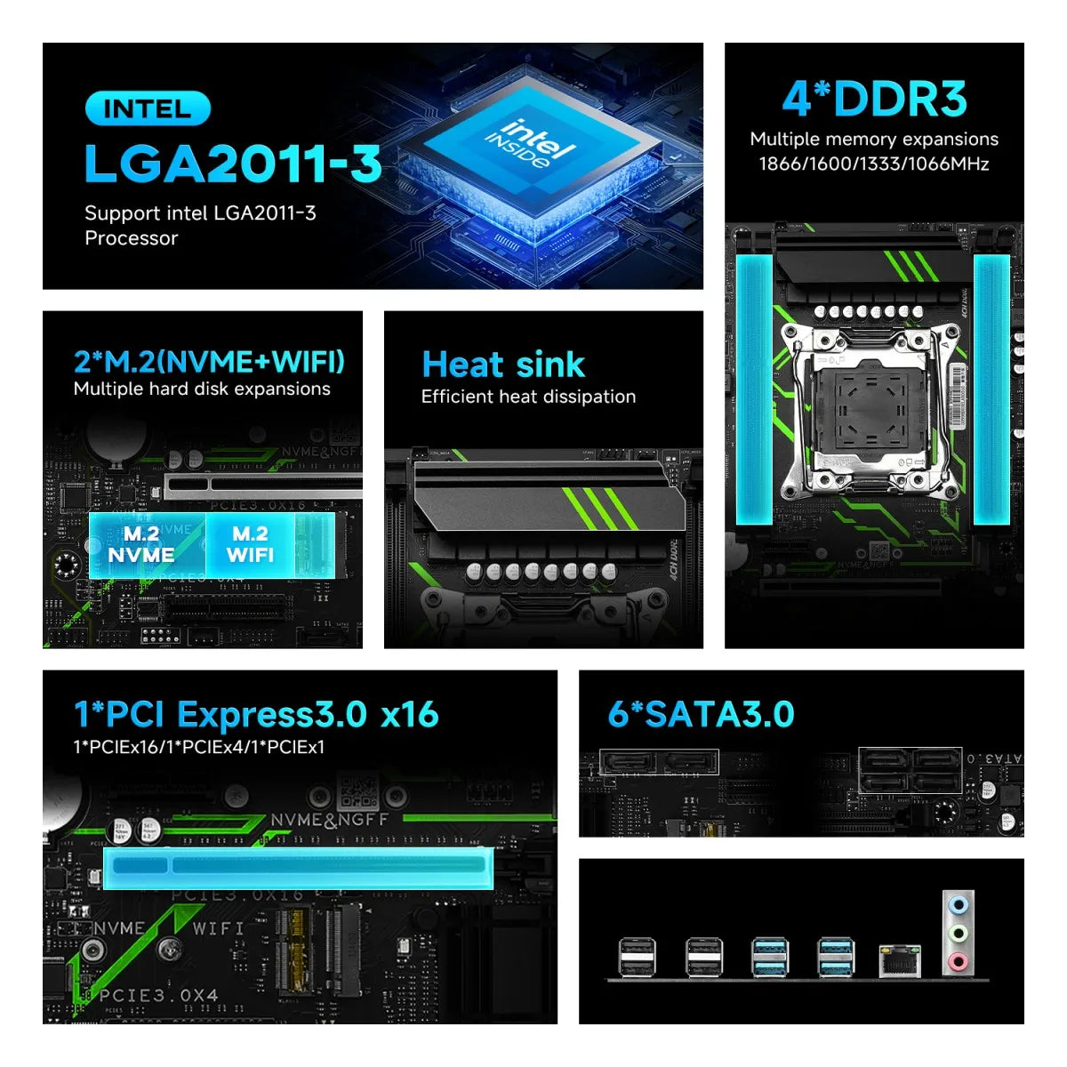 HUANANZHI X99-MD3 Motherboard — LGA 2011-3, DDR3 128GB, Dual M.2 NVMe, USB 3.0, ATX